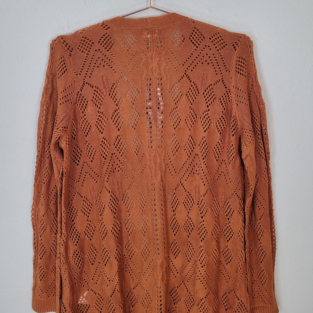 Market & Spruce Openwork Knit Cardigan - Rust - Picture 12 of 14